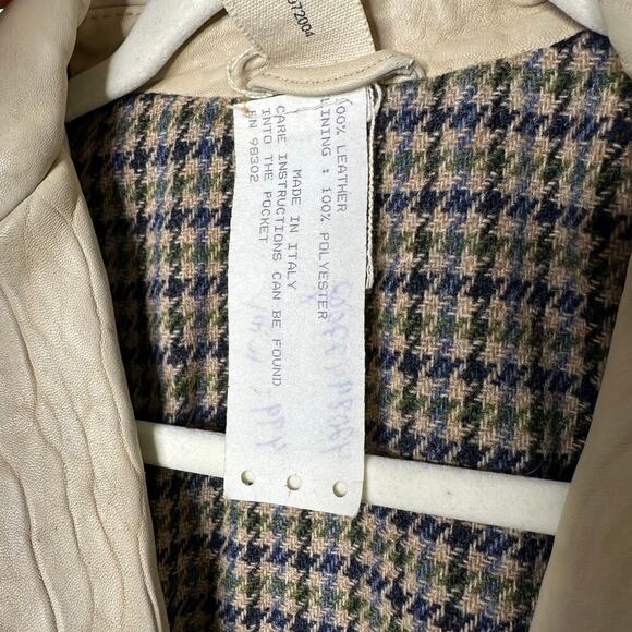 Compagnia Made In Italy Size 40 US 4 100% Leather Jacket Blazer Wool Lined Tweed - Picture 7 of 8